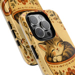 Teacup Cat Phone Case, Cozy Folk Illustration Art Cover