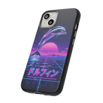 Neon Dolphin Retro Wave Tough Case | Vaporwave Japanese Text, 80s Synth Sunset