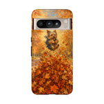 Yorkshire Terrier Jumping in Autumn Leaves Tough Case | Fall Dog Phone Cover