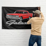 1963 Galaxie 500 Fastback Wall Flag Banner 34x56 Red Classic Car Decor