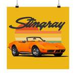 1973 Corvette Stingray Poster Retro Sunset Orange Convertible Wall Art