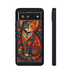 Folk Art Cat Phone Case, Bold Saturated Pattern Cover