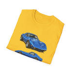 Blue 1973 Corvette Illustration T-Shirt | Classic Sports Car Trio