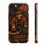 DJ Cat Phone Case, Glowing Turntables Folk Art Cover