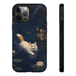 Turkish Van Swimming Cat Tough Case | Whimsical Night Pond, Lily Pads, Ducks