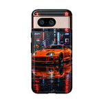 Orange Supra Phone Case, Neon City Night JDM Sports Car Tough Cover