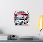 240SX Poster JDM Drift Car Japanese Rising Sun Cherry Blossom Wall Art