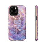 Cherub Cloud Throne Phone Case, Pastel Marble 3D Render Cover
