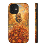 Yorkshire Terrier Jumping in Autumn Leaves Tough Case | Fall Dog Phone Cover