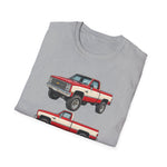 1982 Chevy K10 Silverado Red Pickup T-Shirt | Trio Truck Illustration
