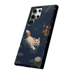 Turkish Van Swimming Cat Tough Case | Whimsical Night Pond, Lily Pads, Ducks