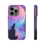 Silhouette Cat Moon Phone Case | Purple Pink Sky Vaporwave Cover
