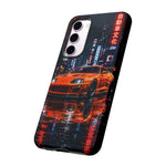 Orange Supra Phone Case, Neon City Night JDM Sports Car Tough Cover