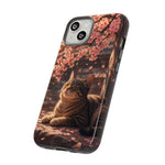 Cherry Blossom Cat Phone Case, Painterly Spring Art Cover