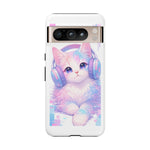 Pastel Cat Phone Case, Headphones Glitch Color Block Cover