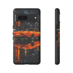 Orange Daytona Phone Case, Rainy City Night Muscle Car Tough Cover