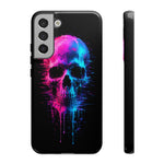 Neon Glitch Skull Phone Case, Dripping Paint Scanline Cover