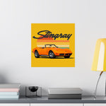 1973 Corvette Stingray Poster Retro Sunset Orange Convertible Wall Art