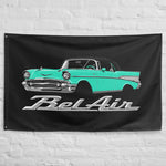1957 Bel Air Convertible Wall Flag Banner 34x56 Turquoise Tri-Five Decor