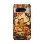 Ramen Cat Phone Case, Slurping Noodles Folk Art Cover, Gift