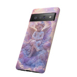 Cherub Cloud Throne Phone Case, Pastel Marble 3D Render Cover