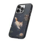 Turkish Van Swimming Cat Tough Case | Whimsical Night Pond, Lily Pads, Ducks