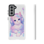 Pastel Cat Phone Case, Headphones Glitch Color Block Cover