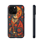 Folk Art Cat Phone Case, Bold Saturated Pattern Cover