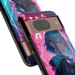 Anime Girl Phone Case Teal, Neon Kanji Calm Gradient Tough Cover