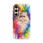 Persian Cat Watercolor Portrait Tough Phone Case - Rainbow
