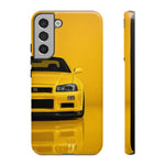 Yellow Skyline Phone Case, R34 GTR 90s JDM Legend Tough Cover for Men Gift