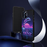 Neon Dolphin Retro Wave Tough Case | Vaporwave Japanese Text, 80s Synth Sunset