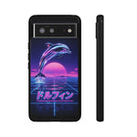 Neon Dolphin Retro Wave Tough Case | Vaporwave Japanese Text, 80s Synth Sunset