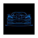 C8 Poster Blue Line Art Front View Chevy Sports Car Wall Print Garage Decor