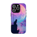 Silhouette Cat Moon Phone Case | Purple Pink Sky Vaporwave Cover