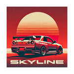 Skyline R34 Poster Red Sun Retro JDM Classic Car Wall Art Print