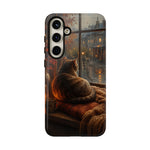 Rainy Window Cat Phone Case, Cozy Painterly Art Cover, Gift
