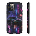 Neon City Night Prelude JDM Car phone case | Vaporwave rainy street
