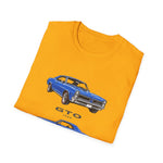 Blue 1966 GTO Muscle Car Trio Illustration T-Shirt | Classic Auto Shirt