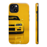 Yellow Skyline Phone Case, R34 GTR 90s JDM Legend Tough Cover for Men Gift