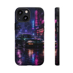 Neon City Night Prelude JDM Car phone case | Vaporwave rainy street