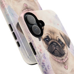 Pug Puppy Phone Case, Pastel Watercolor Heart Collar Cover