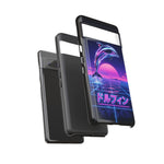 Neon Dolphin Retro Wave Tough Case | Vaporwave Japanese Text, 80s Synth Sunset