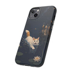 Turkish Van Swimming Cat Tough Case | Whimsical Night Pond, Lily Pads, Ducks