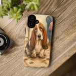 Guilty Basset Hound Phone Case, Muddy Watercolor Art Cover