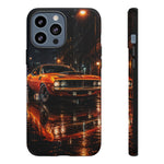 Orange Cuda Phone Case, Rainy City Night Muscle Car Tough Cover