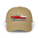1955 Bel Air Convertible Dad Hat Classic Car Cap Adjustable Strap Red Cream