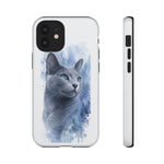 Russian Blue Cat Watercolor Portrait Tough Phone Case - Silver