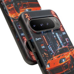 Orange Supra Phone Case, Neon City Night JDM Sports Car Tough Cover