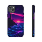Neon Lighthouse Grid Ocean Art Tough Phone Case
